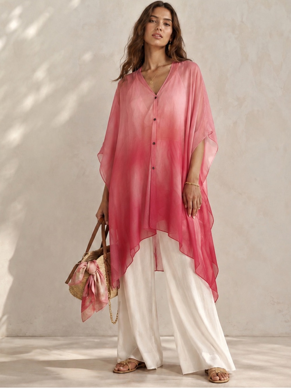 🆕Sheer Pink Ombre Shawl Wrap XL
